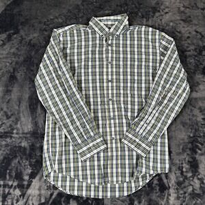 Boca Classics Button Down Shirt Mens Large Blue Yellow Plaid Long Sleeve Cotton